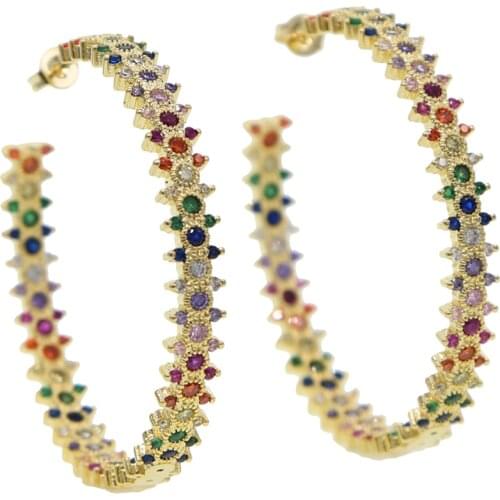 2019 high quality Big Hoop earring for women gorgeous dainty full cz paved rainbow Classic Hoops gold filled wholesale jewelry
