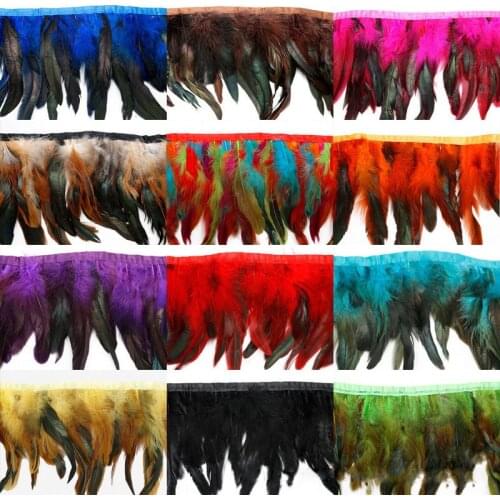 1Meter Natural Rooster Feathers Trim Fringe For Craft Plumas 13-18cm Black Feathers Ribbon DIY Sewing Clothing Party Decorations