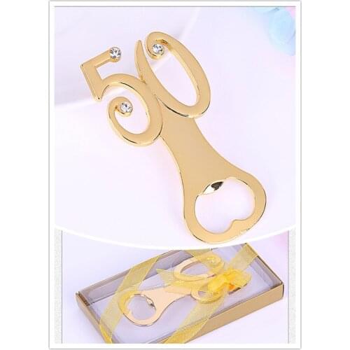 10pcs/lot gold bottle oppener 50 years anniversary party gifts favors with box package and ribbons