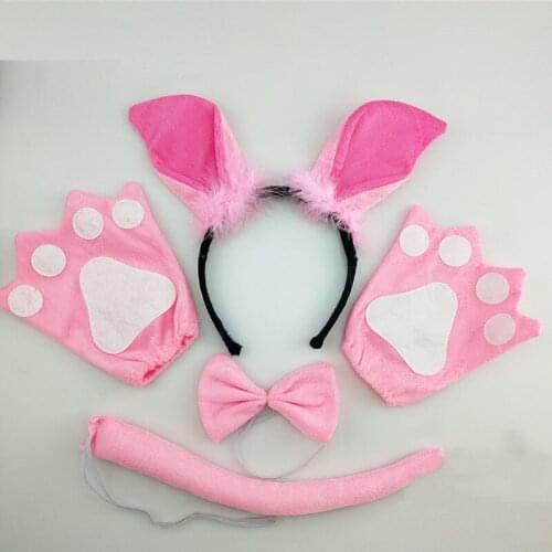 10pack Adult Children Pink Animals Pig Ears Headband Bowtie Tail Gloves Costume Christmas Halloween Birthday Party Gift