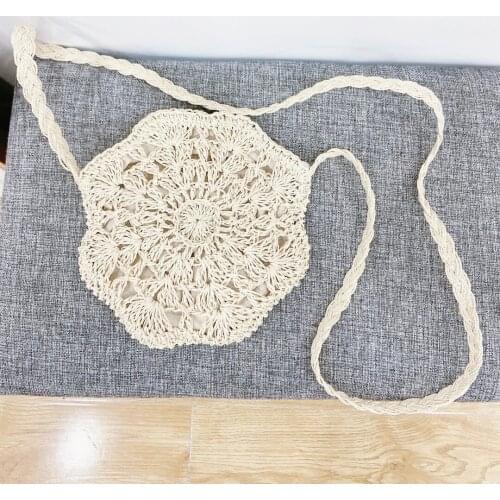 19.5x19.5CM 2020 New Round Crochet Flower Bag Female Summer Shoulder Bag Straw Bag Beach Bag a6324