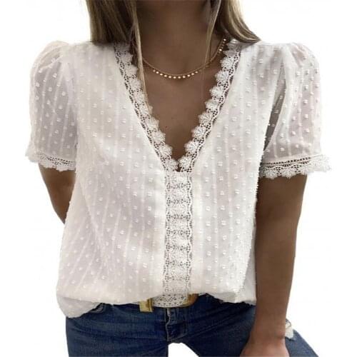 2021 Summer New Ladies T-shirt Fashion Lace V-Neck Short Sleeve Harajuku Shirt Women Loose T-shirt Vintage Large Size Ladies Top