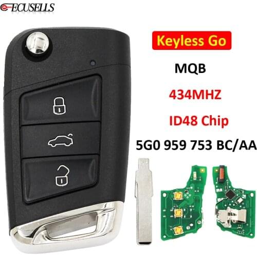 3 Button Keyless Go Remote Car Key MQB 434Mhz ID48 Chip 5G0 959 753 BC for Volkswagen for VW Golf VII MK7 GTI Skoda Octavia A7