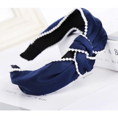 30pcs/lot Fabrics Sliver Edge Broadside Tie Knot Pearl Head Band Wide Wash Face HeadBands Hair Styling Tools Accessory HA1135