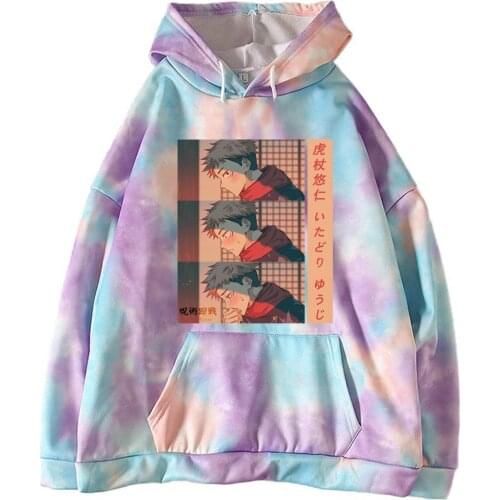 3D Hoodies Tie Dye Women/Men Fashion Long Sleeve Jujutsu Kaisen Hooded Sweatshirt Anime Yuji Itadori Cotton Women Men Hoodies