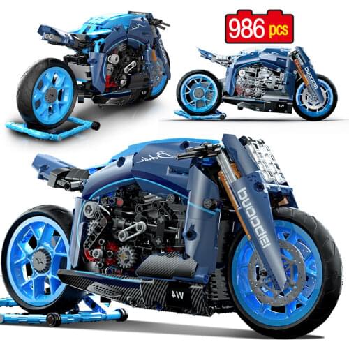 986pcs City Creator Motorcycle MOC Model Building Blocks Technical Racing Car Motorbike Vehicle SuperCar Bricks Toys For Boys