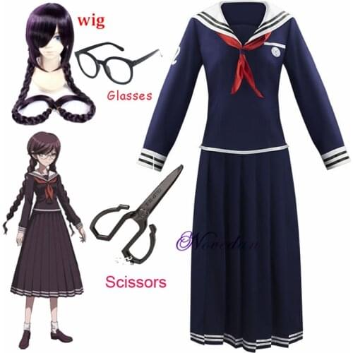 Anime Danganronpa Toko Fukawa Cosplay Costume Dangan-Ronpa School Uniform Clothes Set And Wig Glasses Scissors