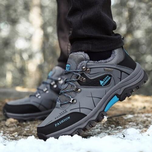 New Winter Climbing Boots Men Women Plush Ankle Boots Trekking Shoes Waterproof Genuine Leather Sneakers Outdoor Nonslip Hunting