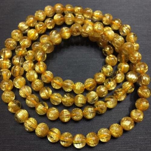 5mm Natural Brazil Gold Rutilated Quartz Crystal Woman Clear 3 Laps Round Beads Bracelet Titanium Jewelry Wealthy Stone AAAA