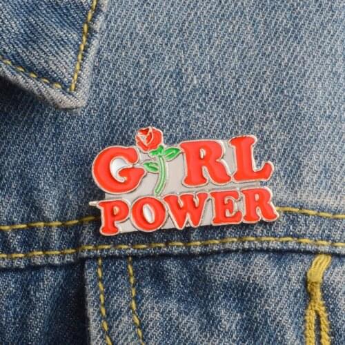 Red Letters GIRL POWER Rose Brooch Feminist Girl Power Inspirational Enamel Pins Denim Backpack Badge Female Feminine Jewelry