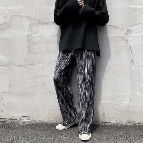 Thin Ice Silk Pants Men Korean Fashion Casual Pants Men Tie-dye Pleated Pants Men Loose Wide-leg Straight-leg Pants Men Trousers