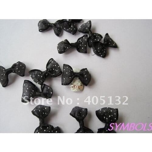 CB-3-1 Free Shipping 200pcs/lot Transparent Black Dot Fabric Ribbon Bow Nail Art Decoration Nail art Fabric Bow