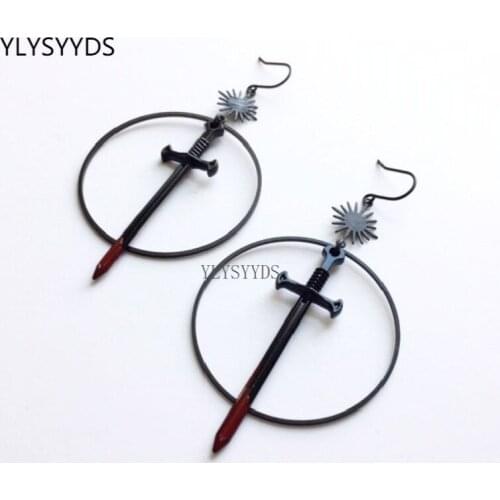 Black Goth Night Warrior Earrings Sun Ring Sword Earrings Classic Eardrop Big Sword Punk Statement Mystical Jewellery Women Gift