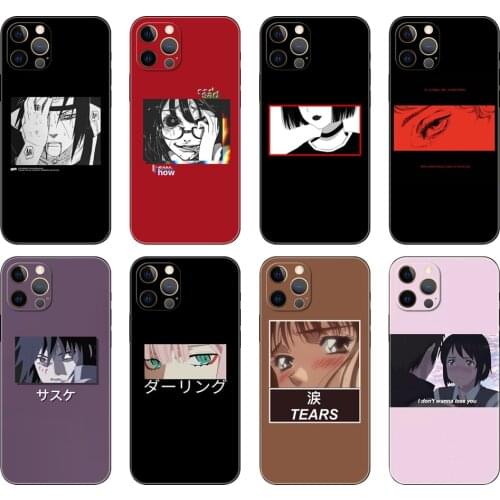 Black tpu case for iphone 5 5s se 6 6s 7 8 plus x 10 XR XS 11 12 mini pro MAX back cover Sad Japanese Anime Aesthetic Custom