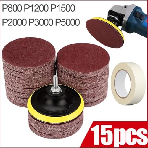 3 Inch 75mm Sandpaper Sanding Disc For Metal Auto Wood Car Wheel Restoration Sanding Polishing Kit 15pcs P800 P1200 P2000 P5000