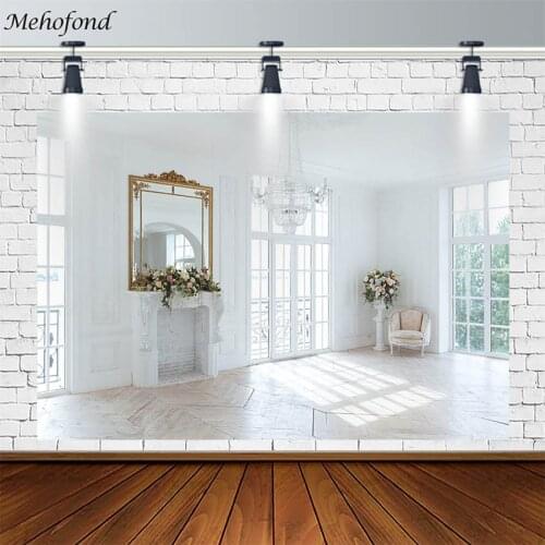 Mehofond Home Backdrop Fireplace Flower French Window Indoor Background Photography Studio Shoot Props Photocall Photozone Decor