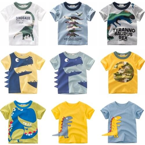 T Shirt Dinosaur Boys Girls Kids Children Tops Cotton Clothing Print Short Sleeves Summer Clothes Cartoon Toddler Tee for 2-8 Y