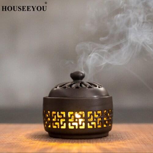 HOUSEEYOU Ceramic Creative Night Light Incense Burner Home Decor Sandalwood Aromatherapy Handcraft Use In Home Office Tea Room