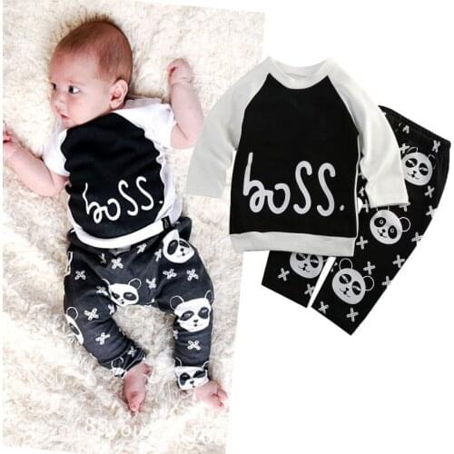 Lovely Newborn Baby Long Sleeve Panda O Neck Print Fashion T-shirt + Pants 2pcs Suit Outfits Set Round Neck Print Pullovers