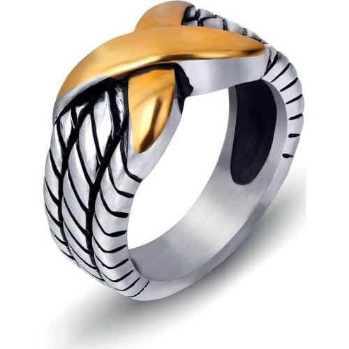 Fashion stainless steel woman men rings retro gold color ring cross X anillos vintage jewelry