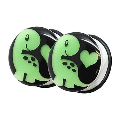 MODRSA 1Pair Unisex Acrylic Glowing Luminous Ear Gauges Dinosaur Ear Plugs and Tunnels Ear Stretching Body Piercing Jewelry