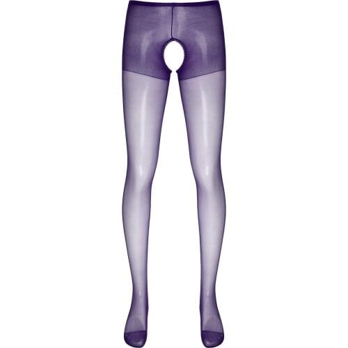 Mens Sexy Stockings See Through Pantyhose Open Crotch with Lace Edge Sheer Socks Lingerie Tights Stocking Crotchless Temptation