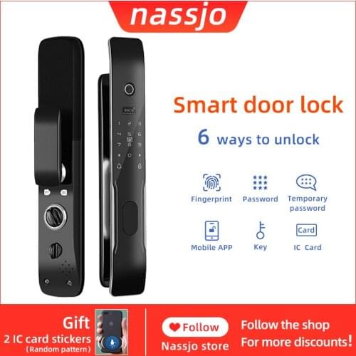 Nassjo Automatic Smart Door Lock Password Biometric Fingerprint Door Lock Swipe Card Lock Home Security Door Electronic Lock