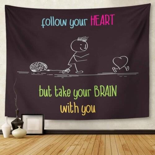 Colorful Funny Message Follow Your Heart Brain Fun Tapestry Wall Hanging for Living Room Bedroom Dorm 50x60 inches