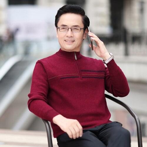 New 100% Pure Cashmere Men Zipper Half High Collar Sweater Thicken Casual Knitted Sweatercoat