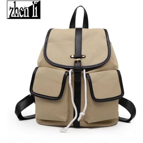 2021 New Arrivals Women Canvas Backpack Multiple Pockets Design Multiple Choice Solid Color College Style Travel Girls Bag