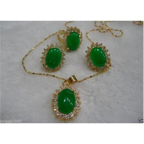 New Style Hot sale***Fashion jewelry beautiful green jade necklace pendant earring ring7-9 Set Fashion Wedding Party Jewellery