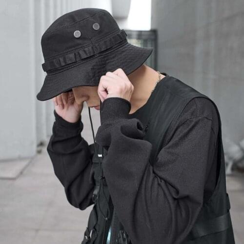 CROXX Techwear Unisex Black Sunproof Boonie Bucket Hat Hip Hop Punk Fashion