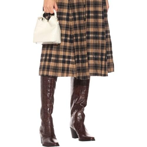 Sewing Knee High Boots Block Heel Cowboy Boots For Women Brown Western Woman Tall Long Boot Ladies Square Toe Winter Shoes