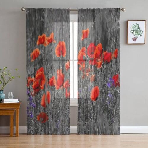 Bedroom Sheer Curtains Flowers Bouquet Red Living Room Kitchen Window Curtains Garden Terrace Balcony Bedroom Sheer Curtains