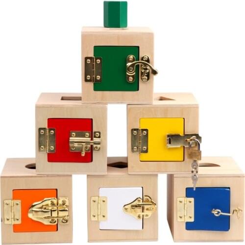 Montessori Unlocking Wooden Toys Color Cognition Sensory Play Shape Matching Unlock Toys For Kids 3 To 6 Years Old Educational