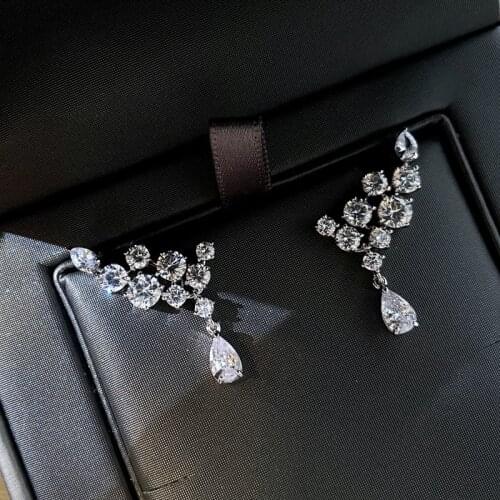 Luxury Vintage Wing Ladies Water Drop Pendant Earring 925 Silver Drop Earrings AAA Cubic Zircon Elegant Crystal Chic Accessories