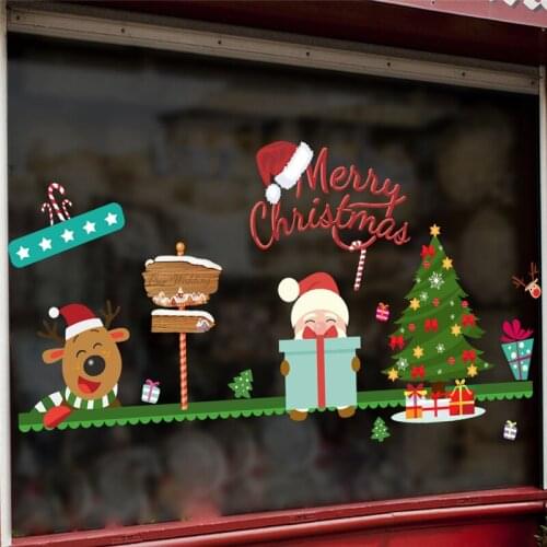 Christmas Tree Cartoon Santa Claus Wall Art Stickers For Shop Office Home Decor Diy Xmas Festival Window Decal