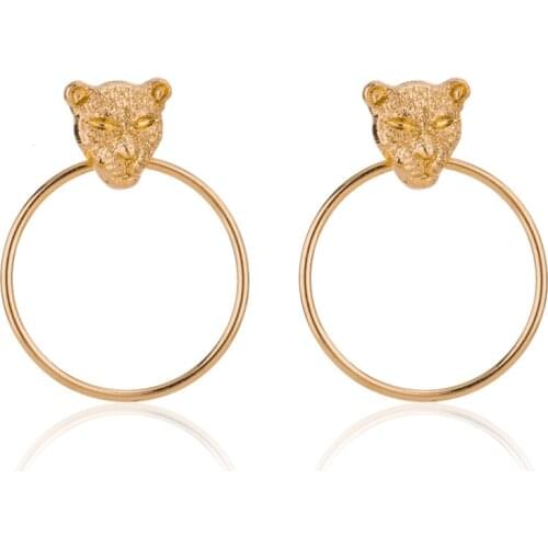 Chic Hoop Leopard Tiger Head Big Earrings Women Trendy Jewelry Animals Pendant Round Circle Earrings Gold Color Brincos