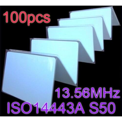 100pcs RFID Cards 13.56MHz NFC ISO14443A S50 Re-writable Proximity Smart Card 0.8mm Thin Access Control Card
