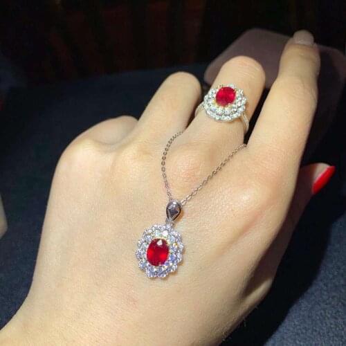 Natural And Real Ruby jewelry set Natural Real Ruby 925 sterling silver 1pc pendant,1pc Ring