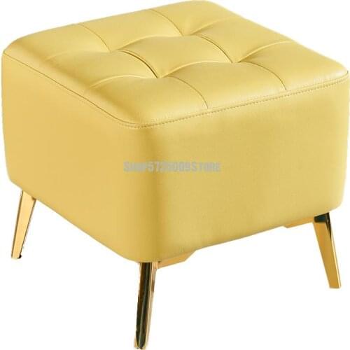 Light luxury leather shoe changing stool home living room sofa stool top layer leather low stool makeup stool door soft bag squa