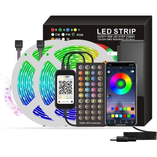 LED Strip Bluetooth RGB 5050 SMD Waterproof Flexible Ribbon Remote Control Light Strip DC12V 5M 10M 15M 20M Holiday Decor