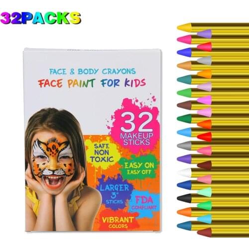 Twister.CK 32PCS Face & Body Painting Makeup Crayons for Kids Safe for Sensitive Skin Great for Birthday Party Halloween Party