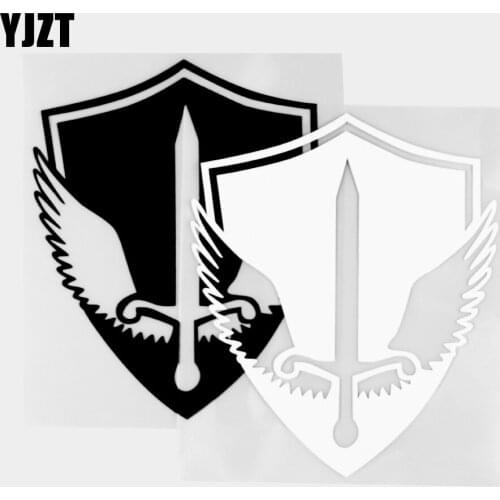 YJZT 15.0×11.4CM Classic Weapon Shield Wing And Sword Car Sticker Vinyl Decal Personalized Decoration Black / Silver 20C-0347