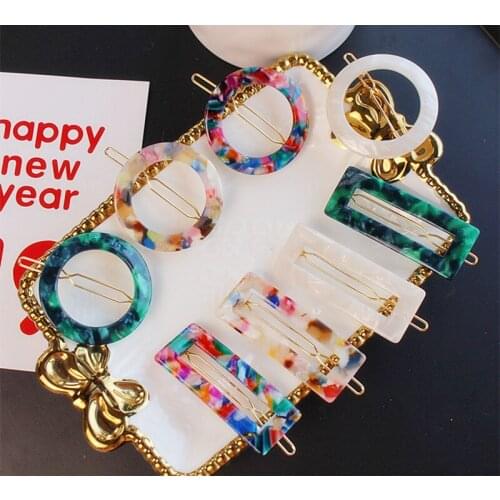 2019 Autumn Winter New Colorful Acrylic Resin Geometric Hollow Circle Rectangle Hairgrips Hairpins For Women Hair Accessories