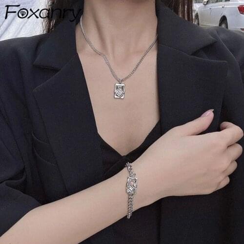 FOXANRY 925 Sterling Silver Bracelets for Women Trendy Elegant Vintage Simple Design Hollow Geometric White Zircon Party Jewelry