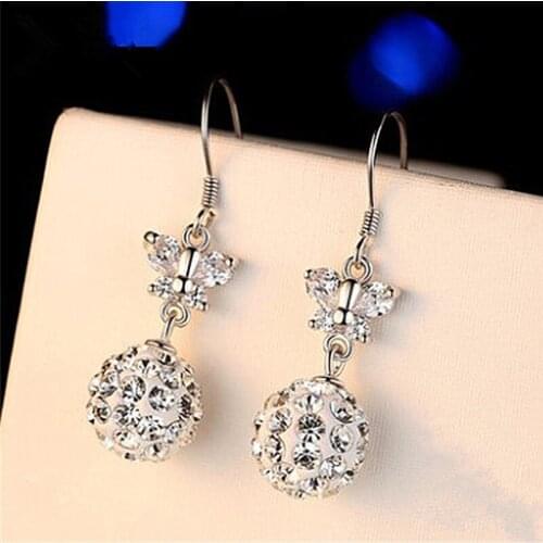 2019 New Butterfly Zircon Crystal Ball Earring Female High Quality Long Pattern Earring For Women Female Fashion Tassel Jewelry