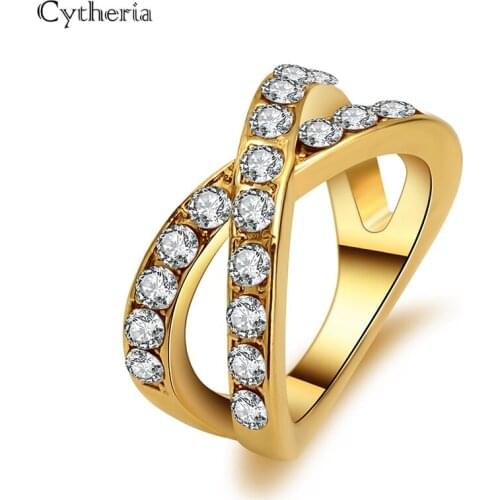 High Quality Rings For Women forever Golden Cross Rhinestone Rings Fashion Wedding Engagement Jewelry Bague Femme
