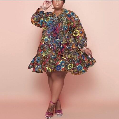 African Maxi Dress for Women 2021 New Style Full Sleeve Loose Fashion Printed Large Oversized Knee Length Vestidos Mujer Dresses