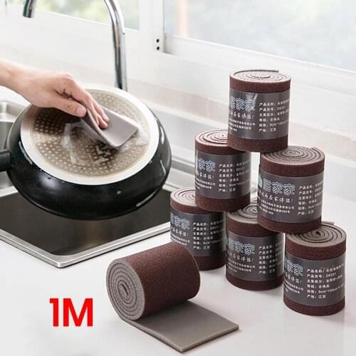 1Roll=1M Cuttable Emery Sponge Wipe Bottle Glass Cleaner Kichen Dishes Cleaning Supplies